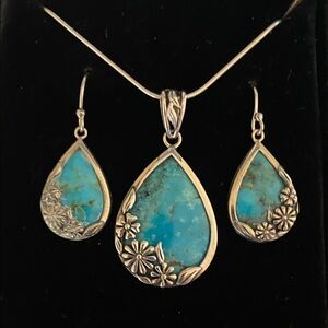 Boma Sterling Silver Genuine Turquoise Teardrop Necklace & Earring Set